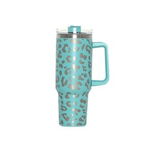 Aqua leopard tumbler with lid and straw!